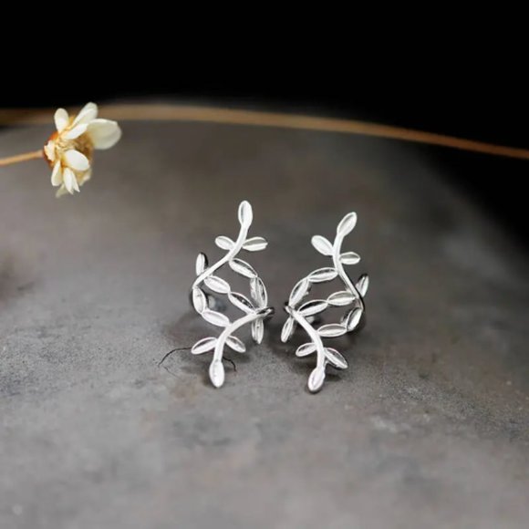 Sterling Silver Ear Cuff Silver Ear Climber Nature Earrings Botanical Earrings - Picture 4 of 6